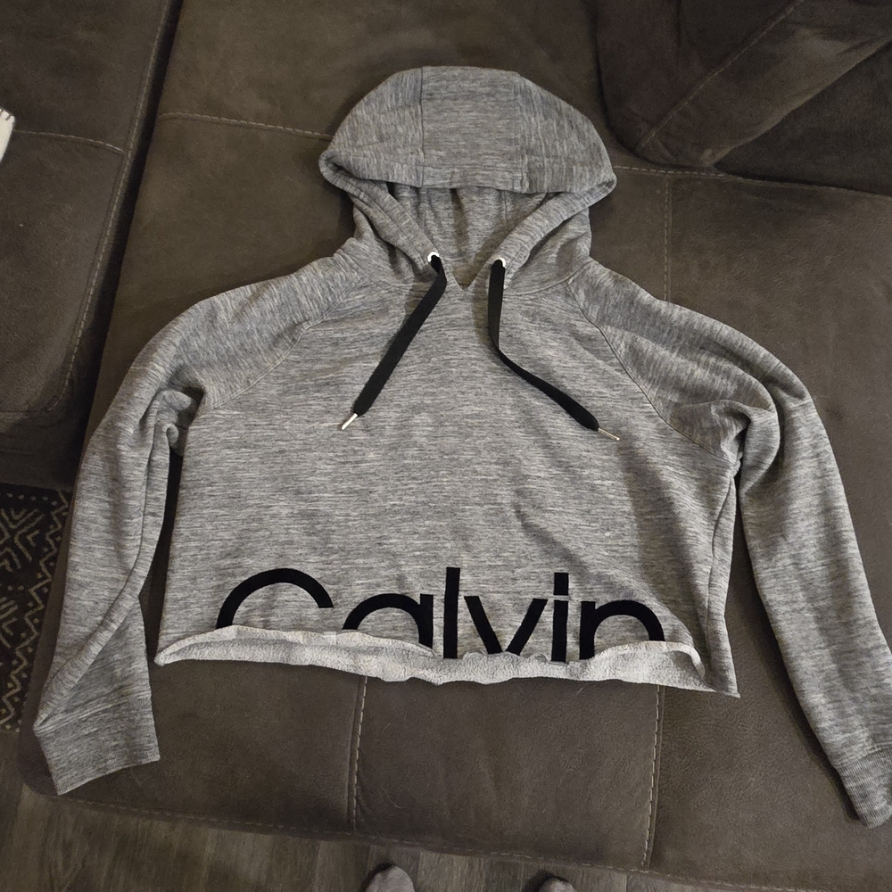 Calvin Klein Heather Gray Cropped Hoodie